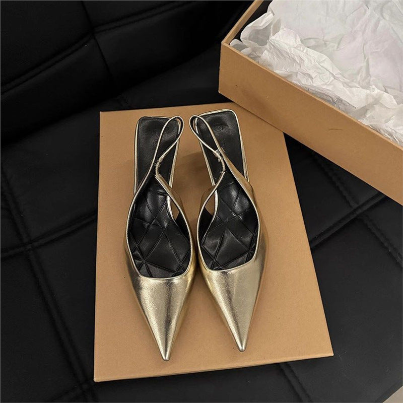 Damen Slingback High Heel Pumps mit spitzem Design und elegantem Metallfinish