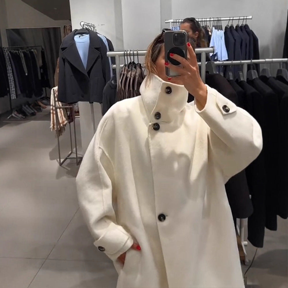 Damen Oversize Wollmix-Mantel mit asymmetrischem Schnitt und hohem Stehkragen Shop Nory