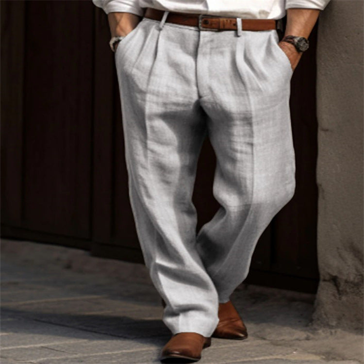 Herren elegante Leinenhose mit Bundfalten