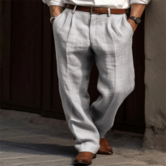Herren elegante Leinenhose mit Bundfalten