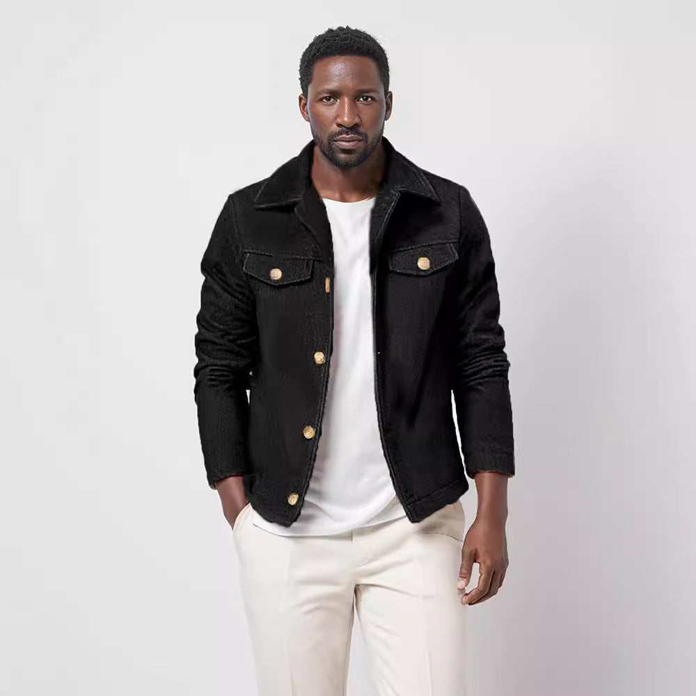 Herren Bouclé-Workerjacke mit Brusttaschen und Aufgesetzten Knöpfen Shop Nory
