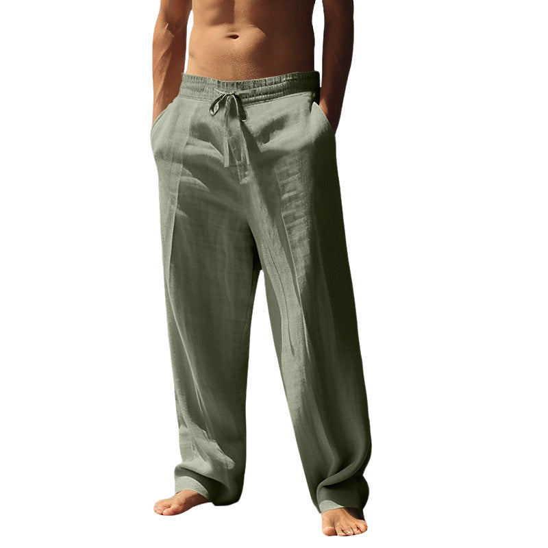 Herren nan lockere Leinen-Baumwoll-Freizeithose mit elastischem Bund und Kordelzug