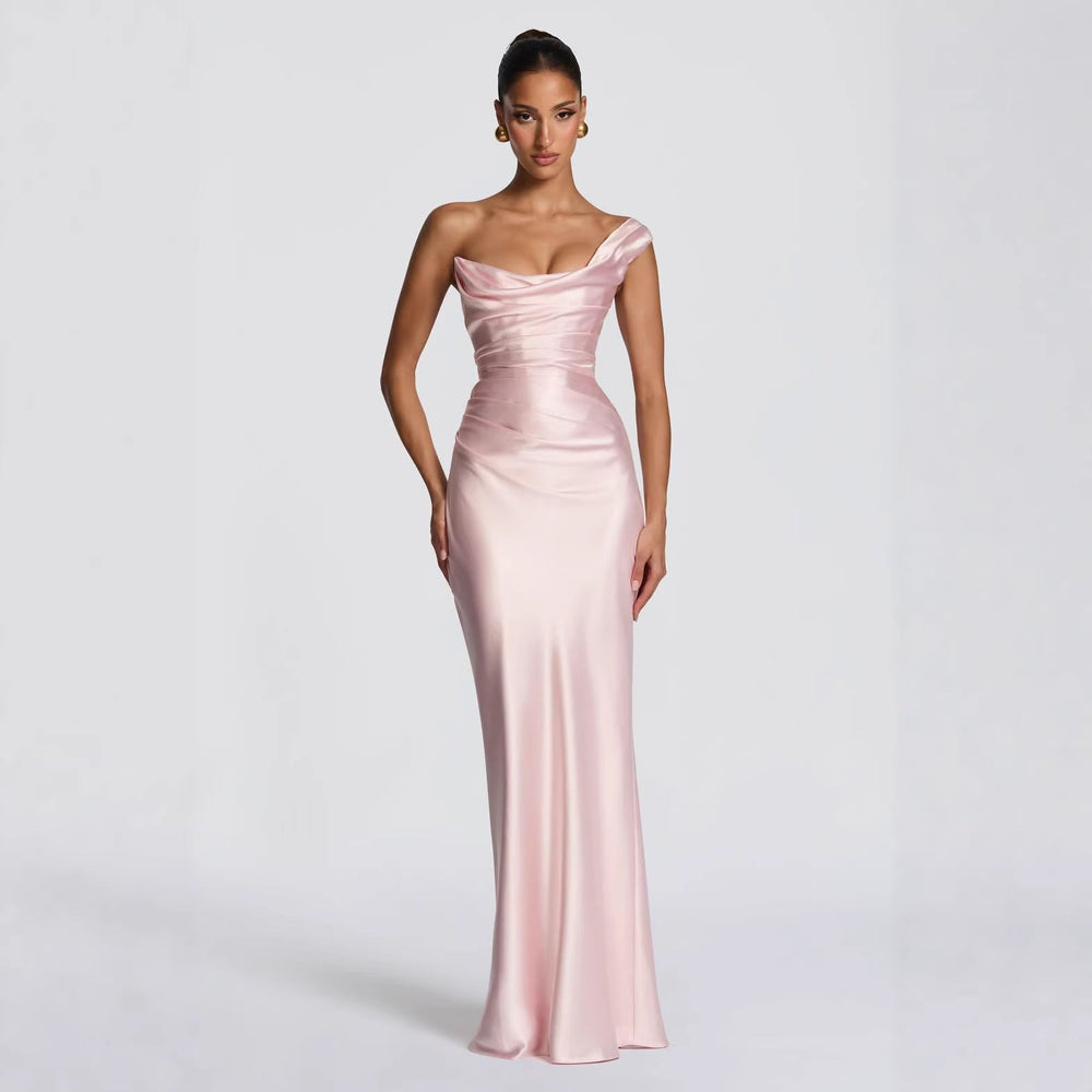 Damen Elegantes Satin Lang Abendkleid mit asymmetrischem Schnitt und figurschmeichelndem Design Shopnory