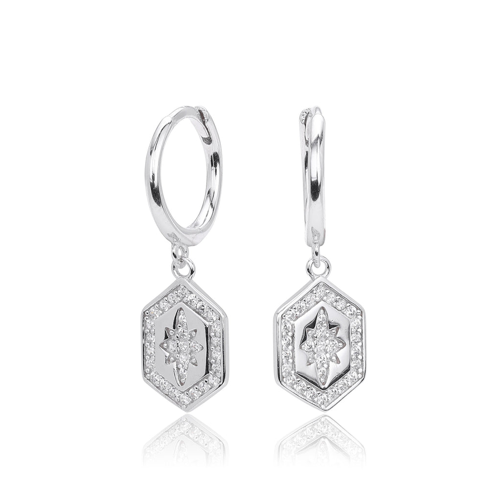 Damen Ohrhänger mit hexagonalem Design und funkelnden Zirkonia Shop Nory