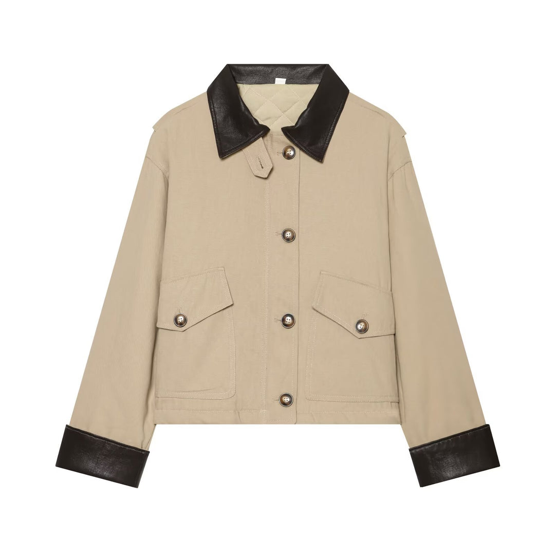 Damen Kurzjacke mit kontrastiertem Lederkragen und Umschlagärmeln Shop Nory
