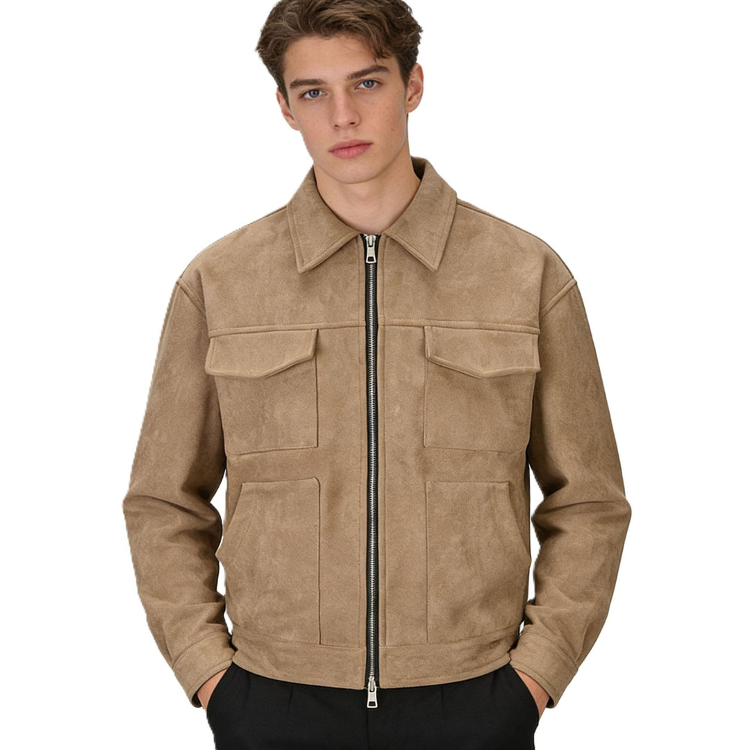 Herren Veloursleder-Overshirt mit vier Pattentaschen und Zwei-Wege-Reißverschluss Shop Nory