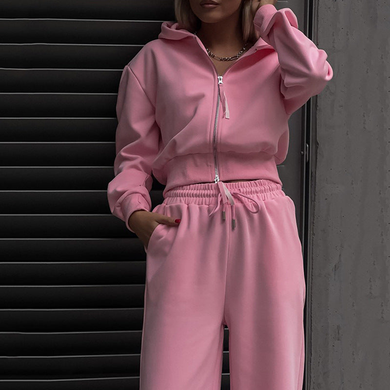 Damen Zweiteiliges Loungewear-Set mit kurzem Zip-Bomber und weiter High-Waist-Palazzohose Shop Nory
