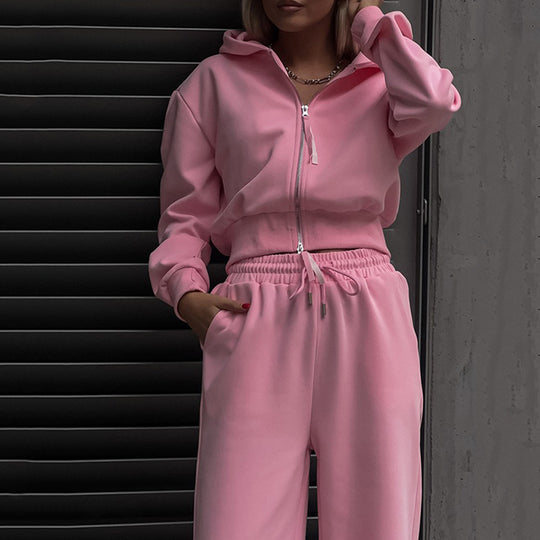 Damen Zweiteiliges Loungewear-Set mit kurzem Zip-Bomber und weiter High-Waist-Palazzohose Shop Nory