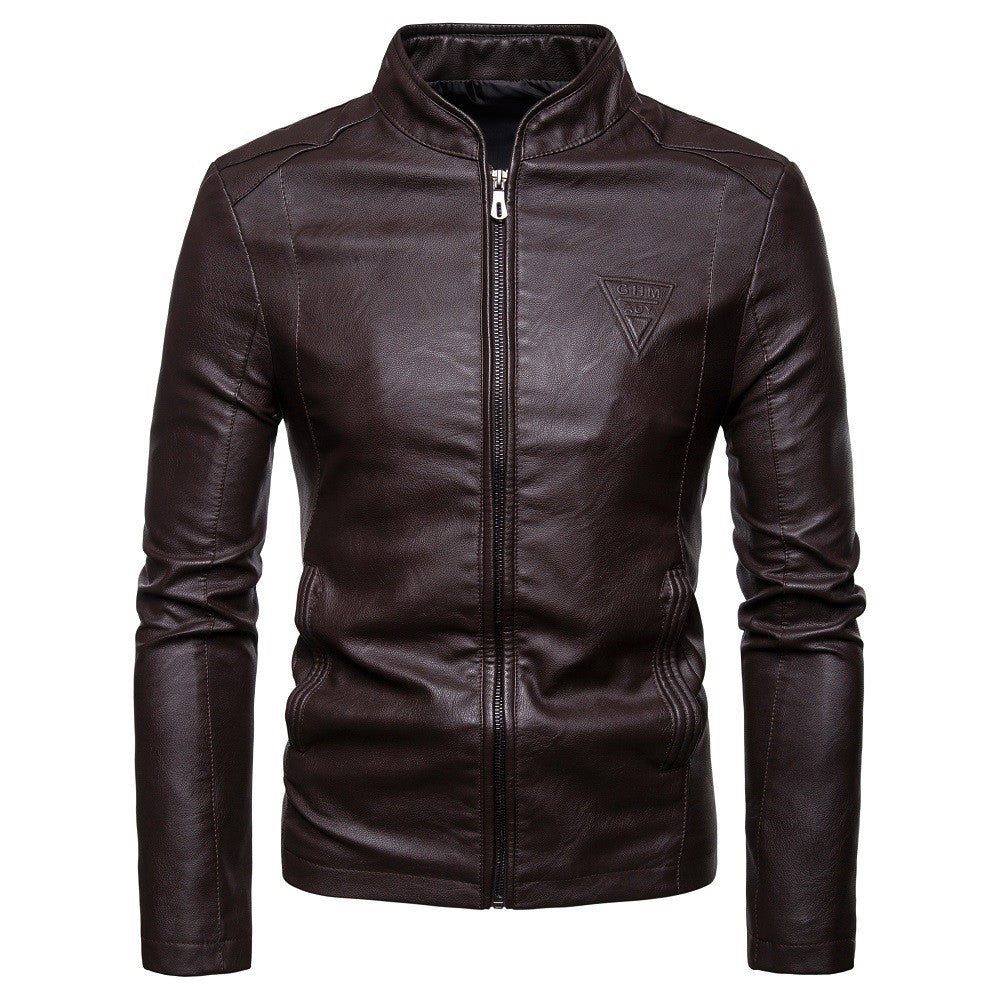 Herren Slim-Fit Kunstlederjacke im Bikerstil mit Stehkragen und Frontreißverschluss Shop Nory