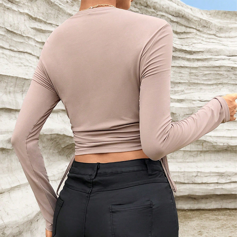 Damen gerafftes Crop-Top mit Bolero-Overlay und Seitenschnürung Shop Nory