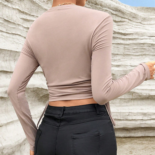 Damen gerafftes Crop-Top mit Bolero-Overlay und Seitenschnürung Shop Nory