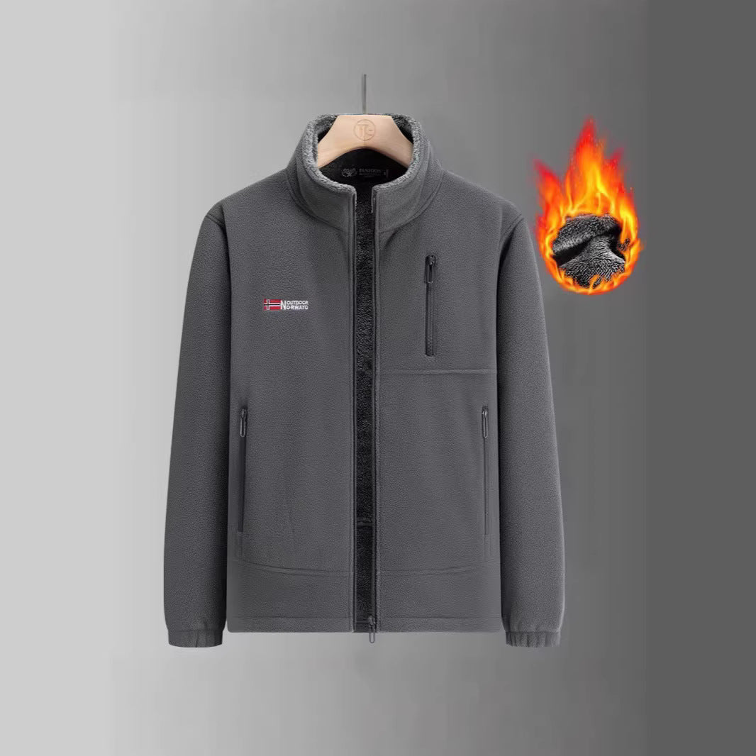 Herren Fleecejacke mit Teddyfutter, Stehkragen und mehreren Reißverschlusstaschen Shop Nory