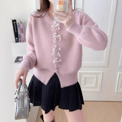 Damen Flauschige Strickjacke mit Perlen und Rüschendetails Shop Nory