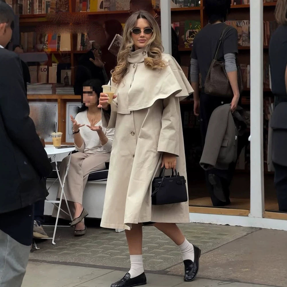Damen Oversize-Trenchcoat mit Cape-Detail und hohem Stehkragen Shop Nory