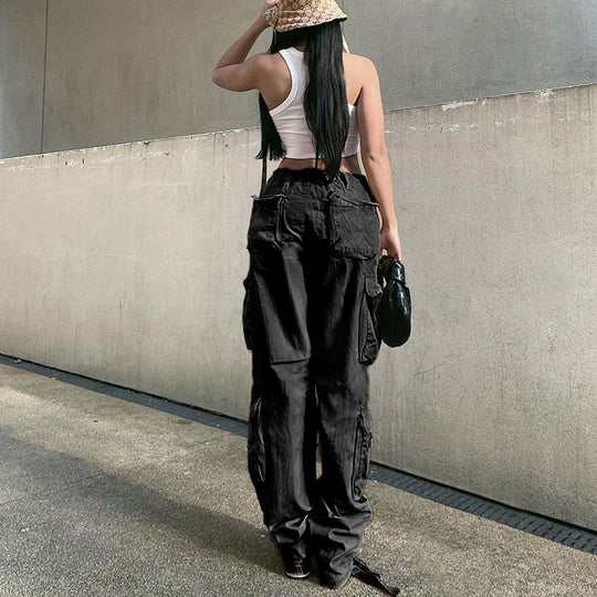 Damen weite Cargo-Hose im Baggy-Stil mit Multifunktionstaschen und verstellbarem Saum Shop Nory