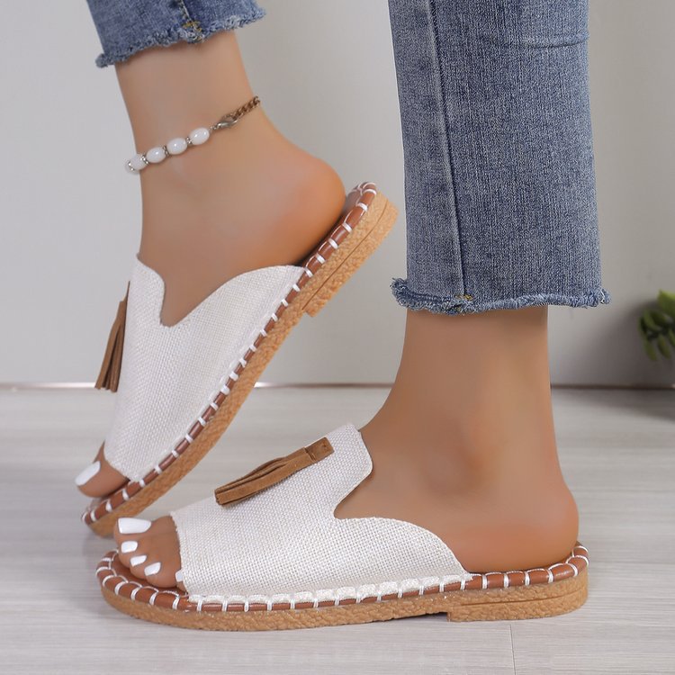 Damen Offene Pantoletten mit Quaste im Espadrille‑Stil Shop Nory