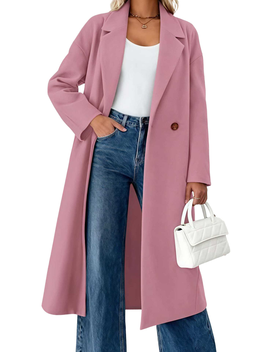Damen Langer Weitgeschnittener Mantel mit Reverskragen und Ein-Knopf-Verschluss Shop Nory