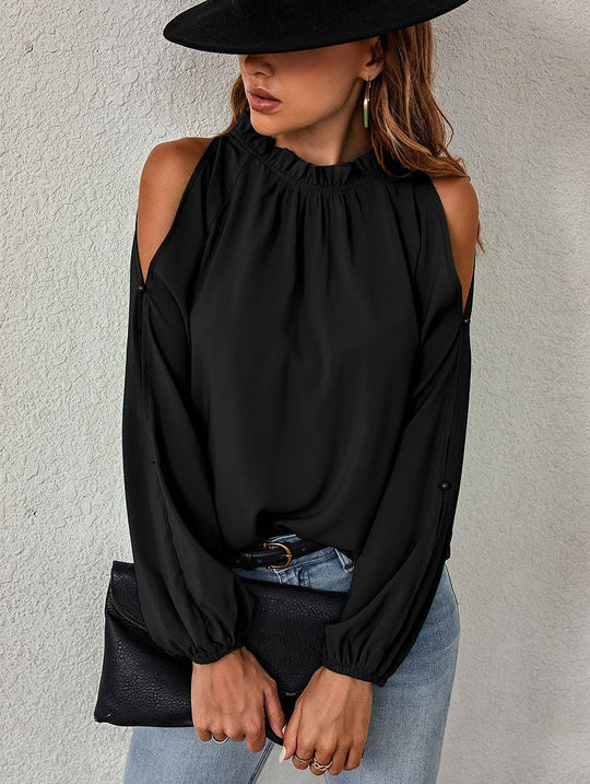 Damen trendige Bluse mit schulterfreier Gestaltung und Puffärmeln