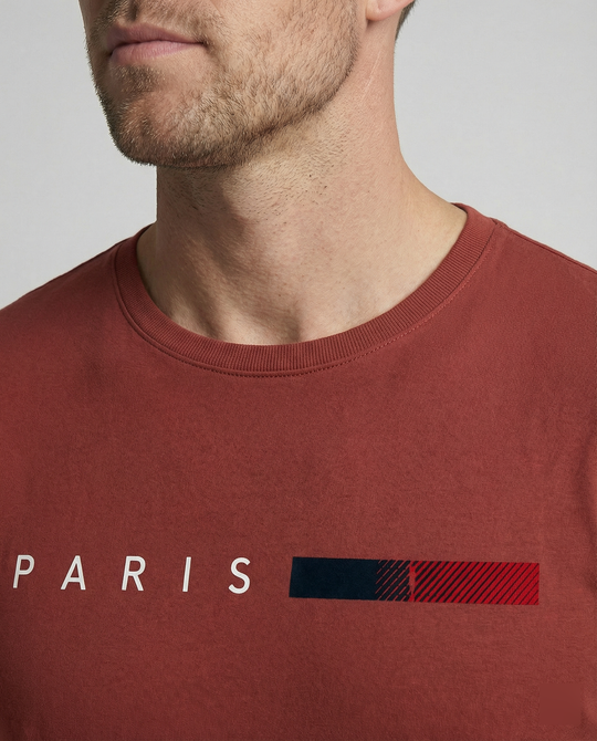 Herren Langarm T-Shirt mit modernem Paris-Druck und elastischem Saum