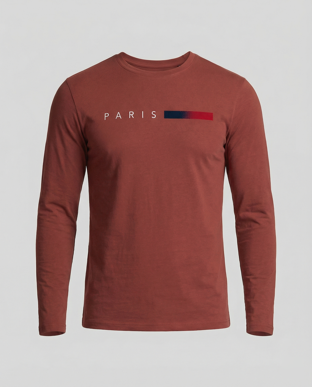 Herren Langarm T-Shirt mit modernem Paris-Druck und elastischem Saum
