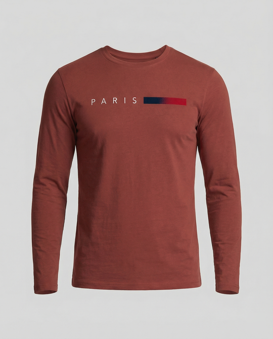 Herren Langarm T-Shirt mit modernem Paris-Druck und elastischem Saum