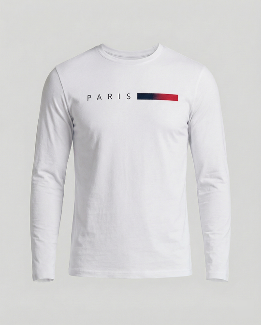 Herren Langarm T-Shirt mit modernem Paris-Druck und elastischem Saum