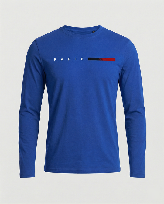 Herren Langarm T-Shirt mit modernem Paris-Druck und elastischem Saum