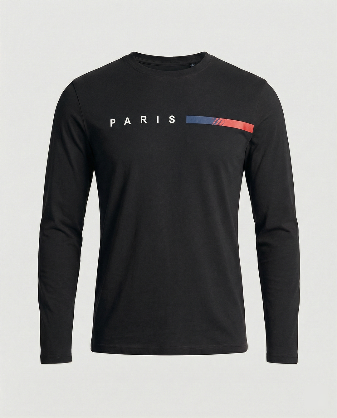 Herren Langarm T-Shirt mit modernem Paris-Druck und elastischem Saum