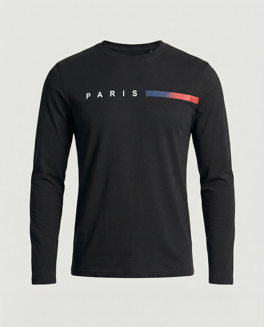 Herren Langarm T-Shirt mit modernem Paris-Druck und elastischem Saum
