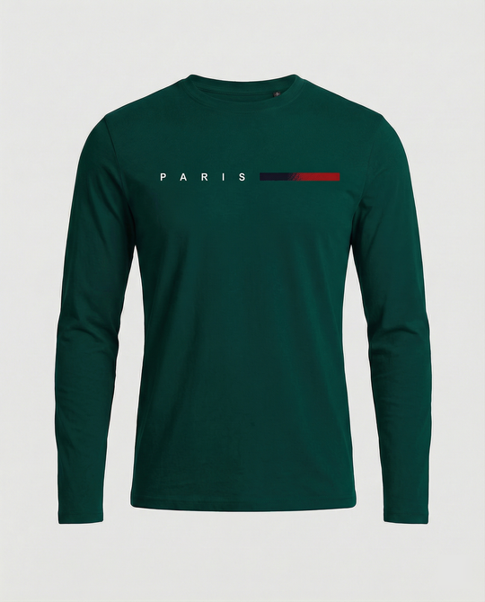 Herren Langarm T-Shirt mit modernem Paris-Druck und elastischem Saum
