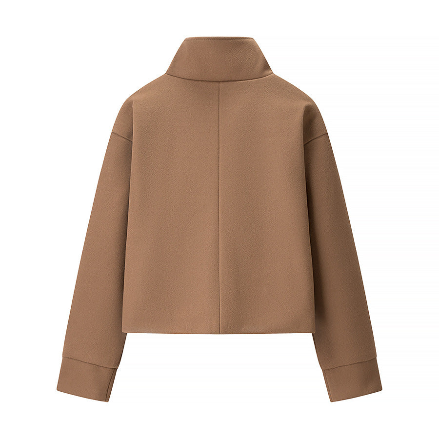 Damen Kurzjacke Boxy Wollmix mit Stehkragen, Oversize-Ärmeln und Knopfleiste Shop Nory