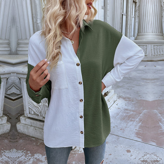 Damen Oversized-Hemdbluse mit Colour-Blocking, Brusttasche und strukturierter Viskosemischung Shop Nory