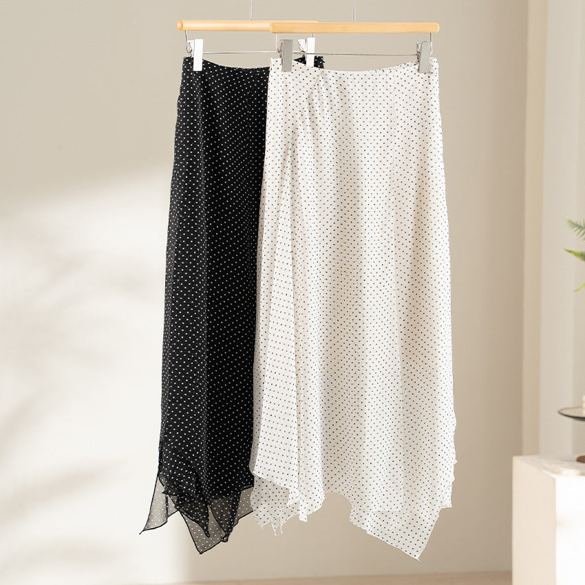 Damen Chiffon-Bluse mit Schleifenkragen, Pünktchenmuster und Biesen-Detail Shop Nory
