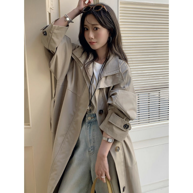 Damen Langer leichter Trenchcoat im Oversize-Stil mit geradem Schnitt und verdeckter Knopfleiste Shop Nory