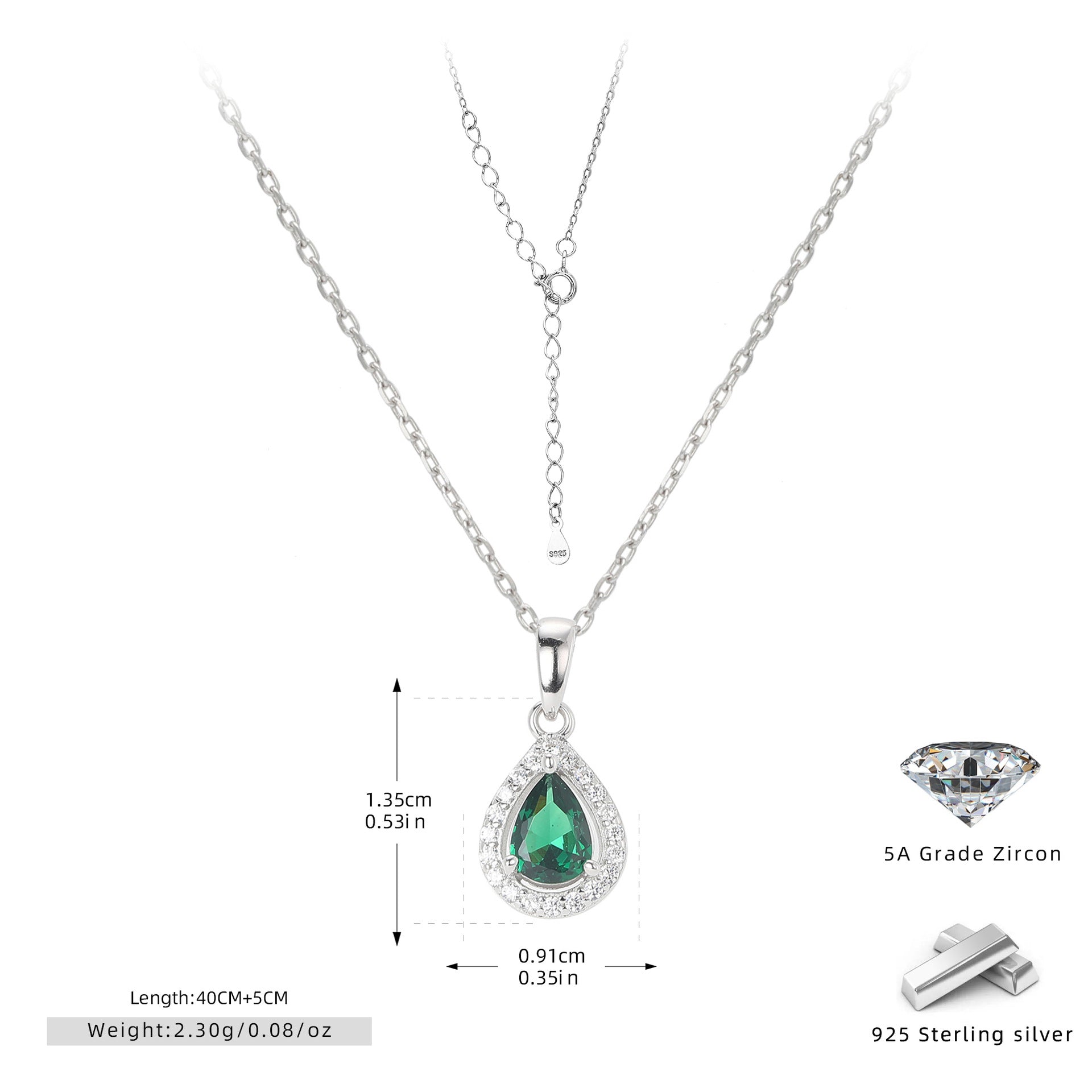 Damen Halskette mit tropfenförmigem Zirkonanhänger aus 925 Sterlingsilber und elegantem Design Shop Nory