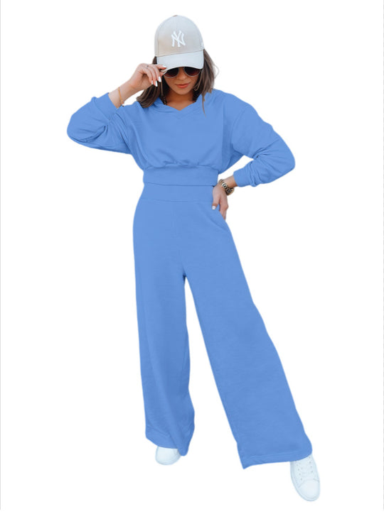 Damen Loungewear-Set mit Cropped V‑Ausschnitt-Pullover und hochtaillierter Palazzohose Shop Nory