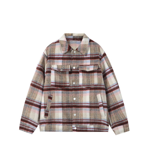 Damen Kurz geschnittene karierte Overshirt‑Jacke aus Wollmix mit Druckknopf‑Front und Pattentaschen Shop Nory