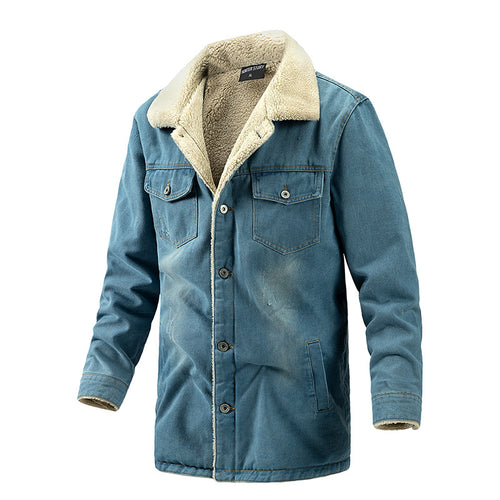Herren Wattierte Denimjacke mit Sherpa-Futter und verlängertem Outdoor-Schnitt Shop Nory