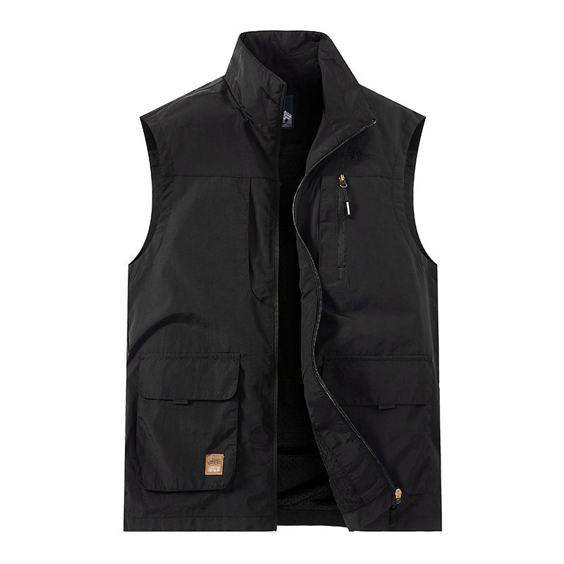 Herren Leichte Utility-Weste mit Stehkragen, Frontklappentaschen und Brustreißverschluss Shop Nory