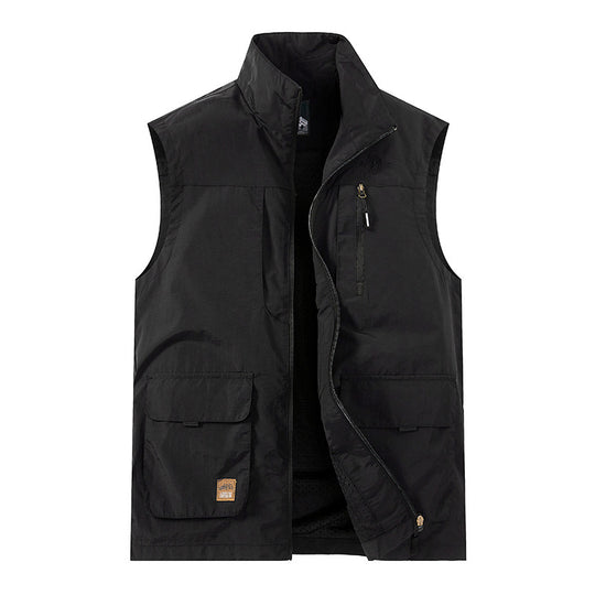 Herren Leichte Utility-Weste mit Stehkragen, Frontklappentaschen und Brustreißverschluss Shop Nory