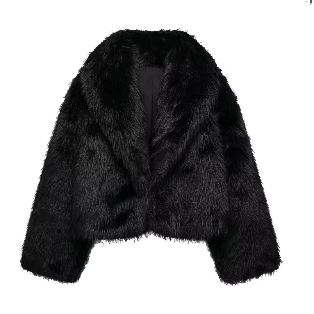 Damen Kurzer Cropped-Kunstpelzblouson mit voluminösem Schalkragen und weicher Innenfütterung Shop Nory