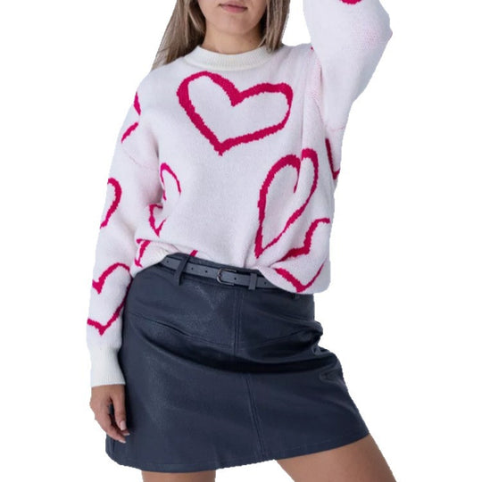Damen Kuscheliger Jacquard-Pullover mit Herzmotiv und lockerer Oversize-Passform Shop Nory