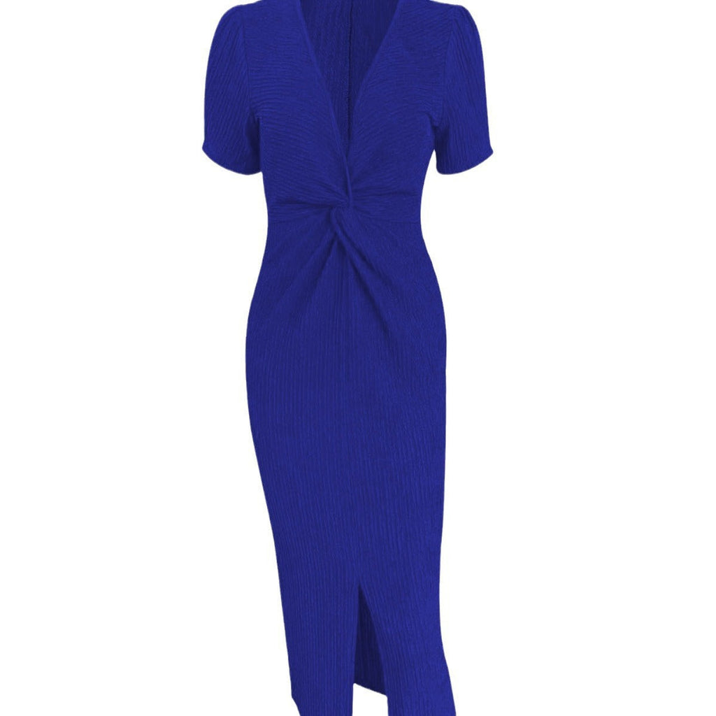 Damen Elegantes Wickelkleid mit strukturierten Ärmeln und seitlichem Schlitz Shopnory