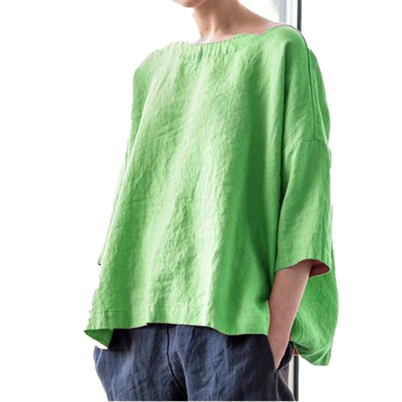 Damen Oversized Leinenbluse mit weitem Boxy‑Schnitt, U‑Boot‑Ausschnitt und 3/4‑Ärmeln Shop Nory