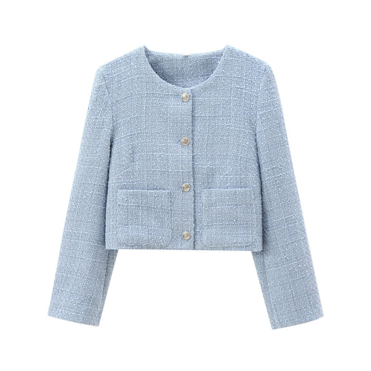 Damen Kurz Geschnittene Designer-Jacke mit Strukturiertem Stoff