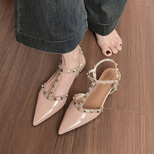 Damen Slingback Ballerinas mit eleganten Nietenapplikationen