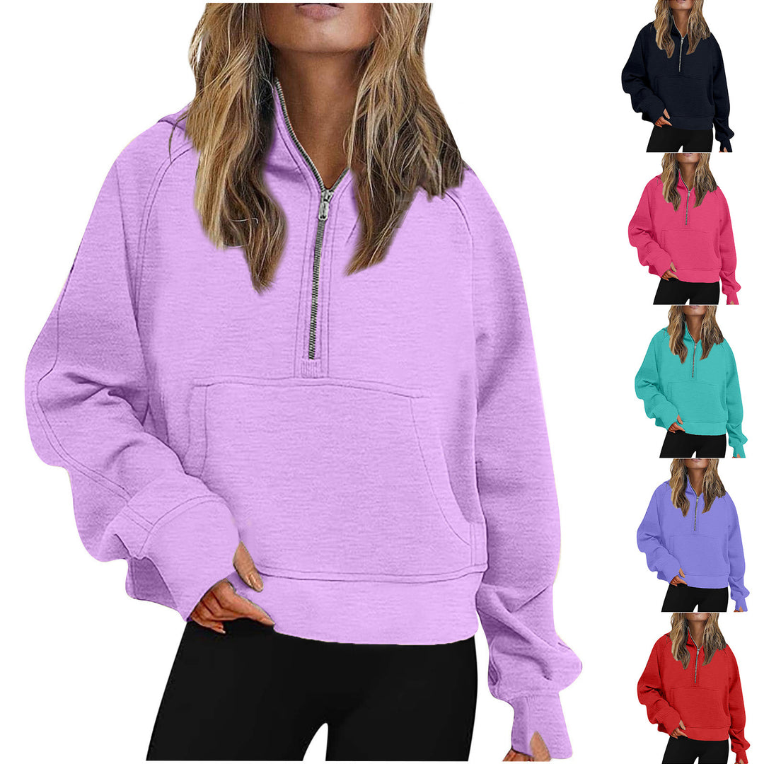 Damen Oversize Halb-Zip Kapuzenpullover mit Kängurutasche & Daumenloch Shop Nory