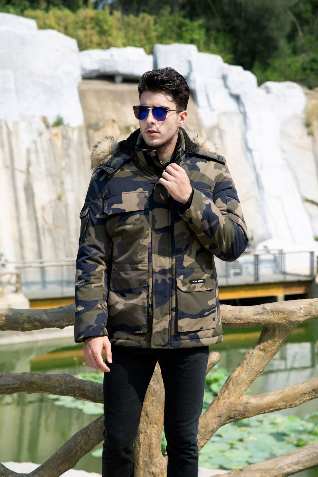 Herren isolierter Field-Parka mit abnehmbarem Kunstfellkragen und Mehrfachtaschen Shop Nory