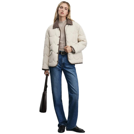 Damen gesteppte Kurzjacke mit Wellensteppung und Cordkragen Shop Nory