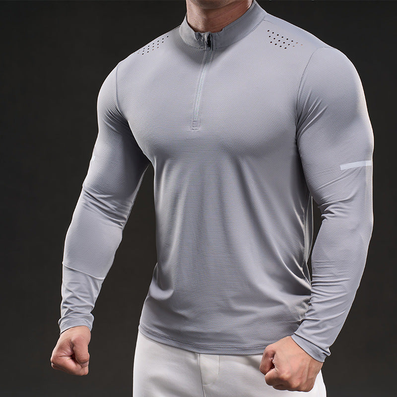 Herren Kompressions-Trainingsshirt mit kurzem Reißverschluss und atmungsaktiver Mesh‑Struktur Shop Nory